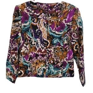 Molly & Max SMALL Jacket Batik Print Zipper Art to Wear Abstract Boho Pink Teal